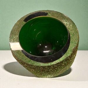 MCM Murano Sommerso Style Votive Candle Holder Green 60’s Geode Sugared Glass